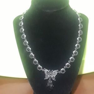 Black faceted beaded butterfly necklace